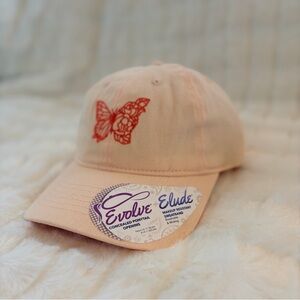 Poneytail Opening Peach Baseball Cap with Butterfly Design
